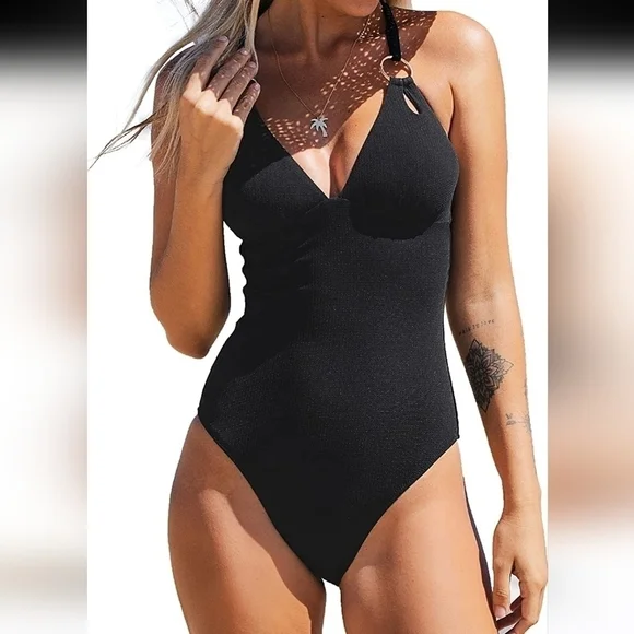 New! Classic black swimsuit Size small. Beach swim pool lake vacation minimalist - Picture 1 of 10